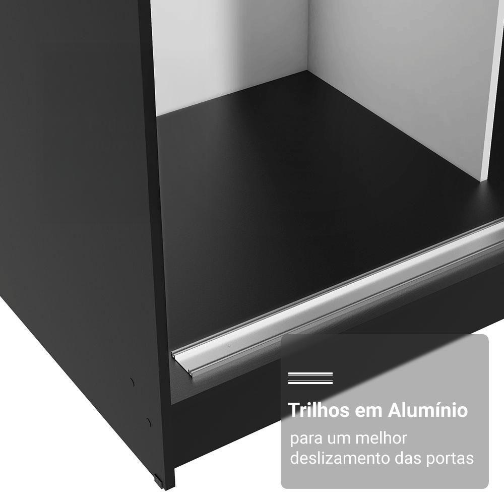 Guarda-roupa Casal Com Pés 3 Portas De Correr De Espelho Preto Branco Reno Madesa
