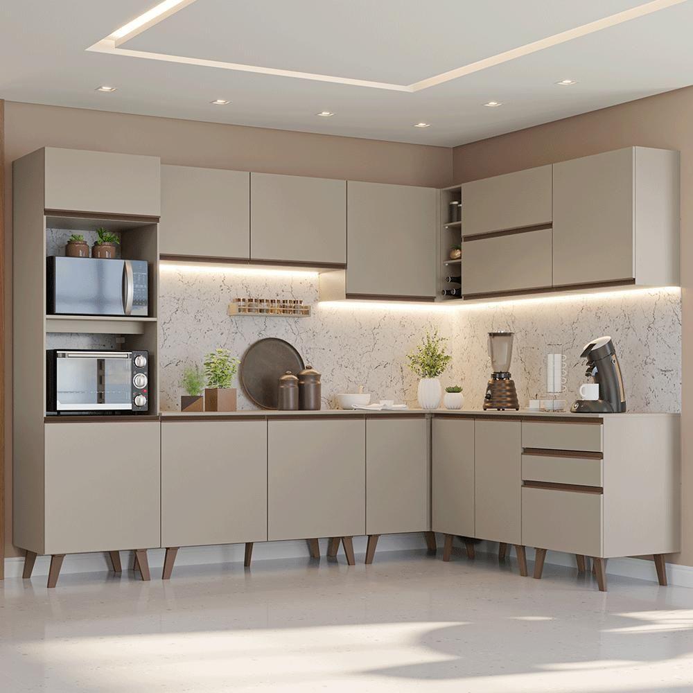 Armário De Cozinha Completa De Canto 465 Cm Nice Madesa 01 Crema