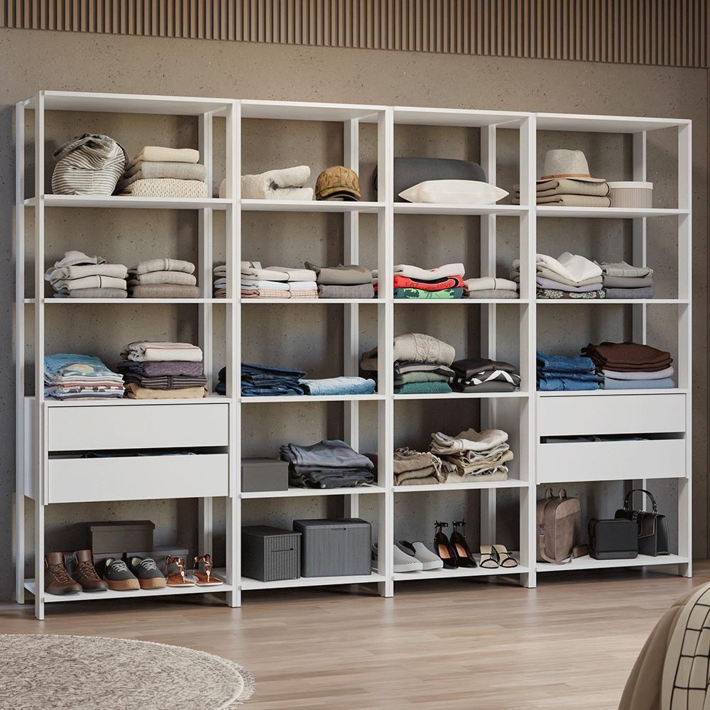 Guarda-roupa Closet Modulado 4 Gavetas 258 Cm Valencia Madesa 06 Branco