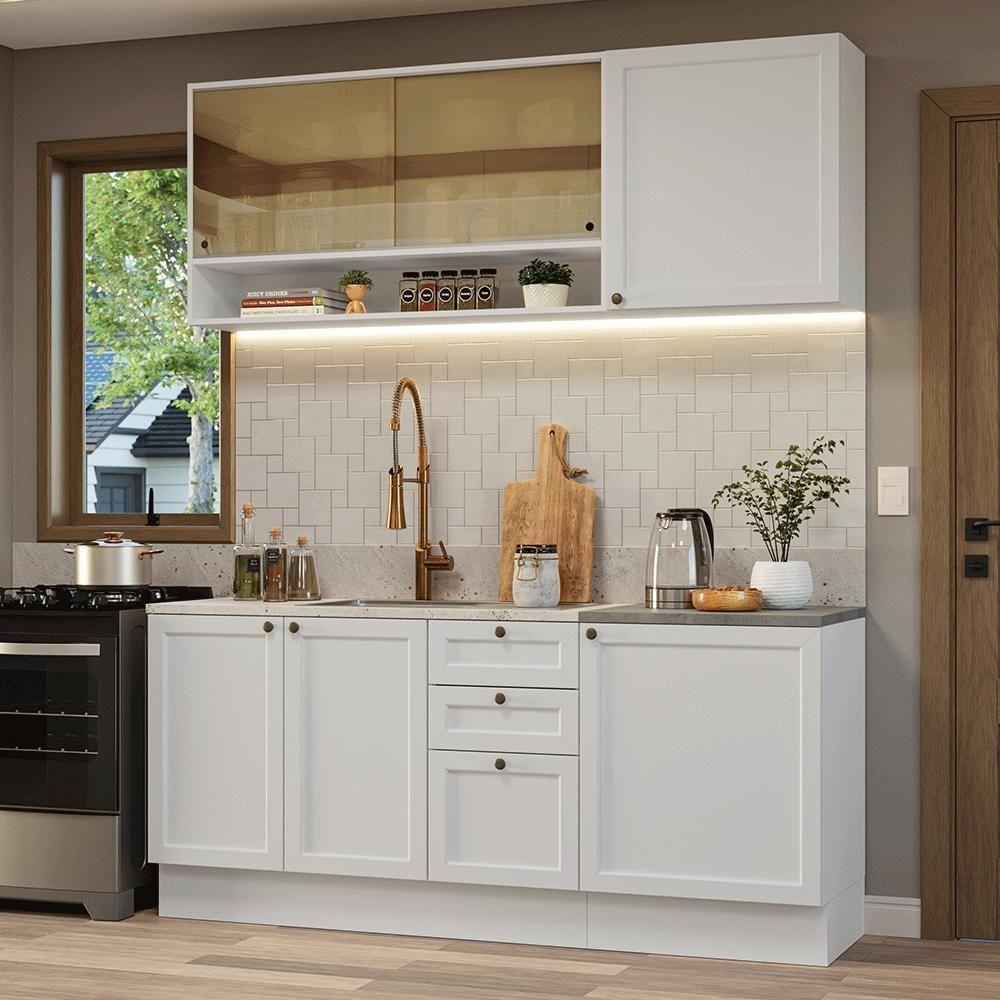 Armário De Cozinha Compacta 180 Cm Branco Vik Madesa 04 Branco