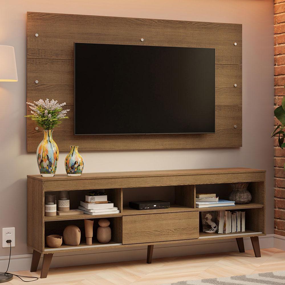 Rack Com Painel Para Até 65 Polegadas Com Pés Rustic Texas Madesa Rustic