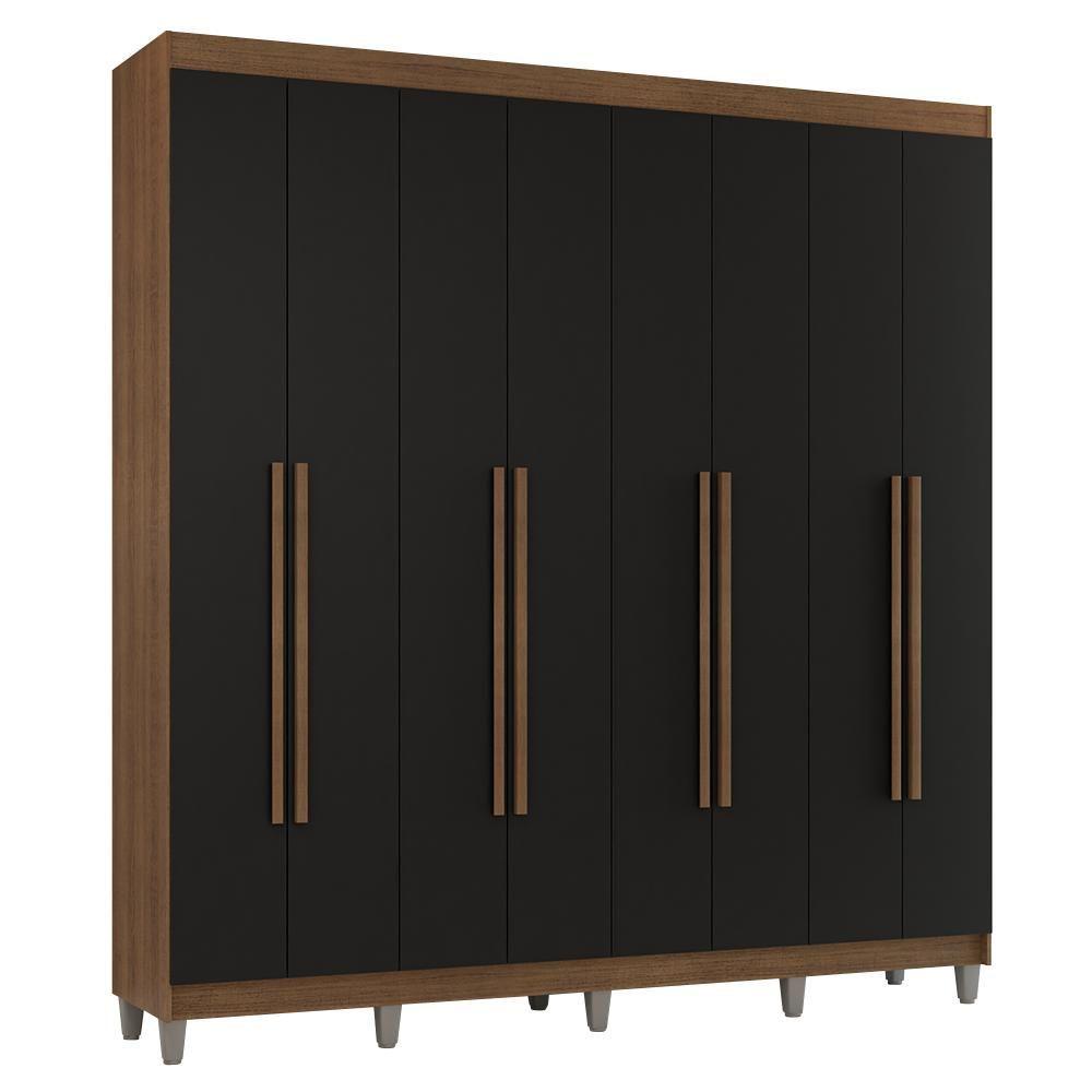 Guarda-roupa Casal Com Pés 8 Portas Batentes Rustic-preto-rustic Venus Madesa