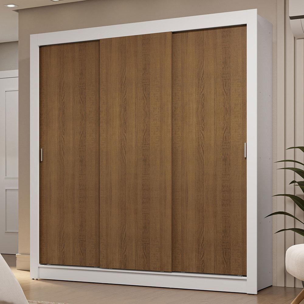 Guarda-Roupa Casal 3 Portas Correr Branco/Rustic