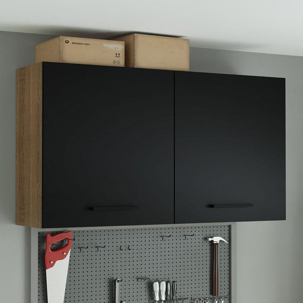 Armário Aéreo Multiuso 120cm 2 Portas Rustic/Preto Agata