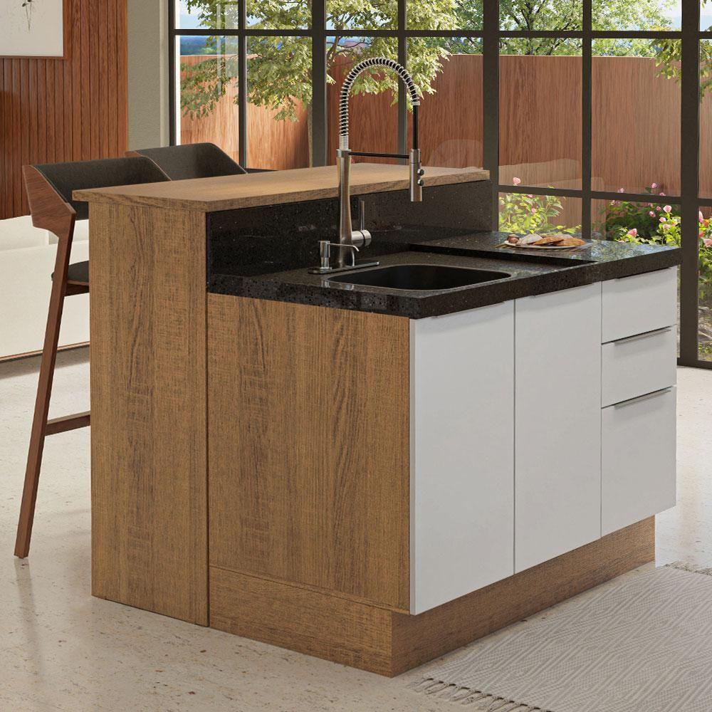 Ilha Cozinha Com Bancada E Balcão 120 Cm Rustic/branco