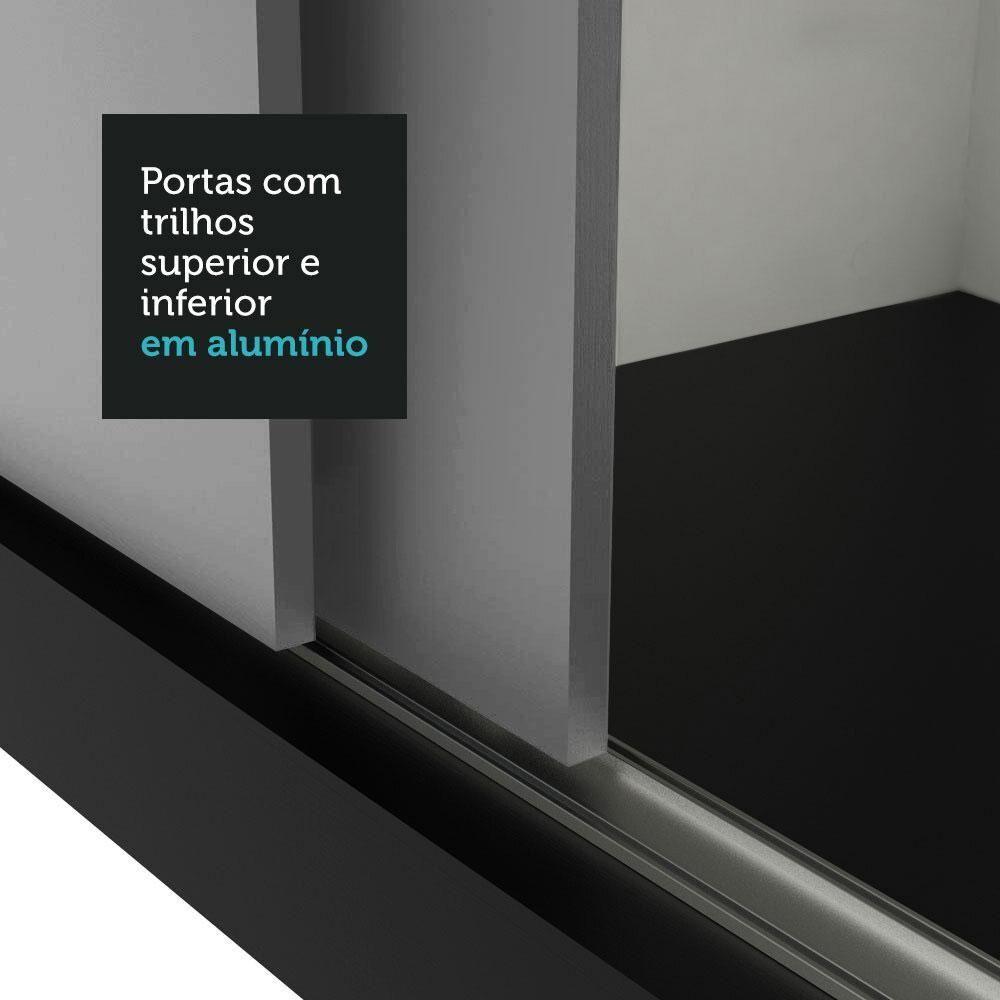 Guarda-roupa Solteiro 2 Portas Correr 2 Gavetas Preto/cinza