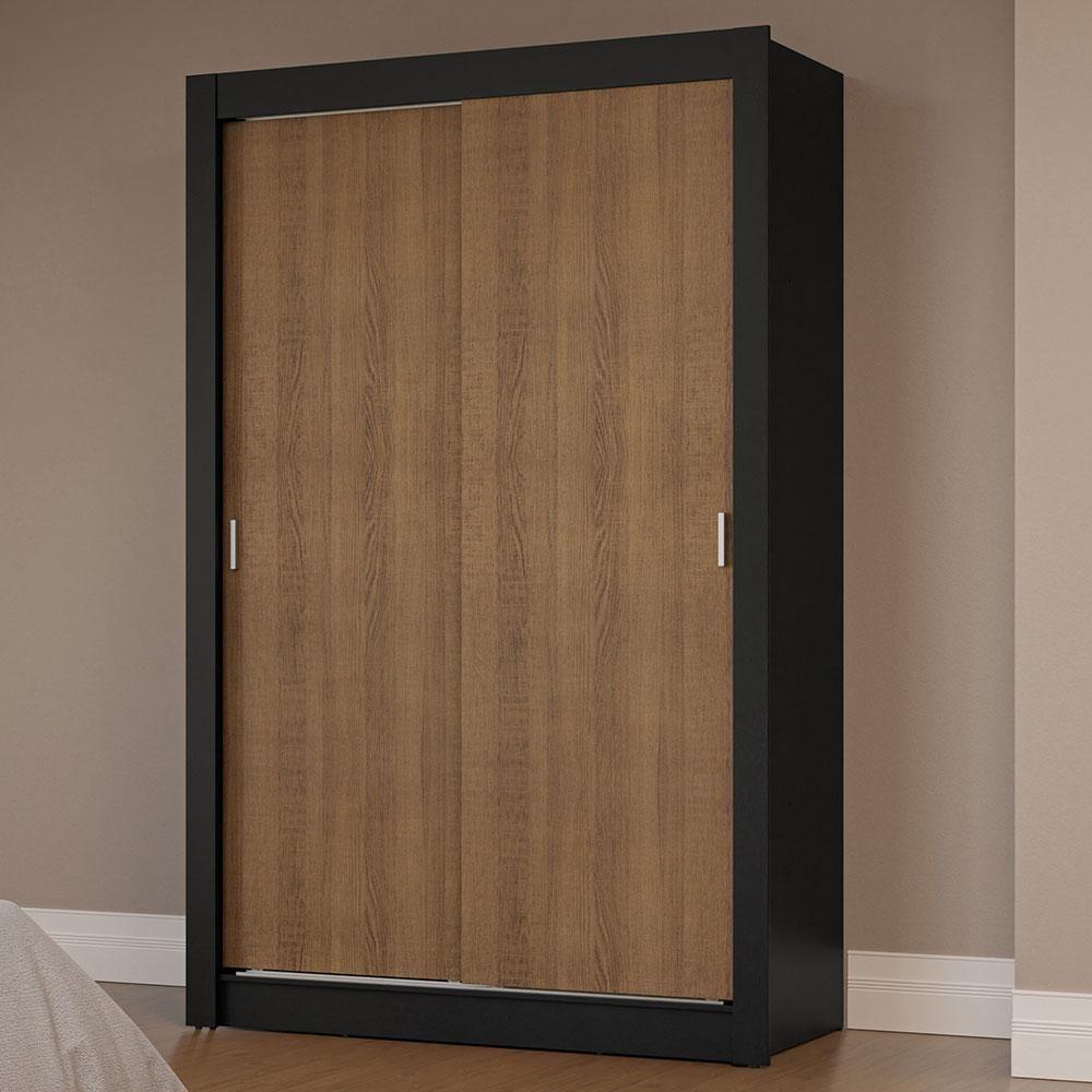 Guarda-Roupa Solteiro 2 Portas Correr Preto/Rustic