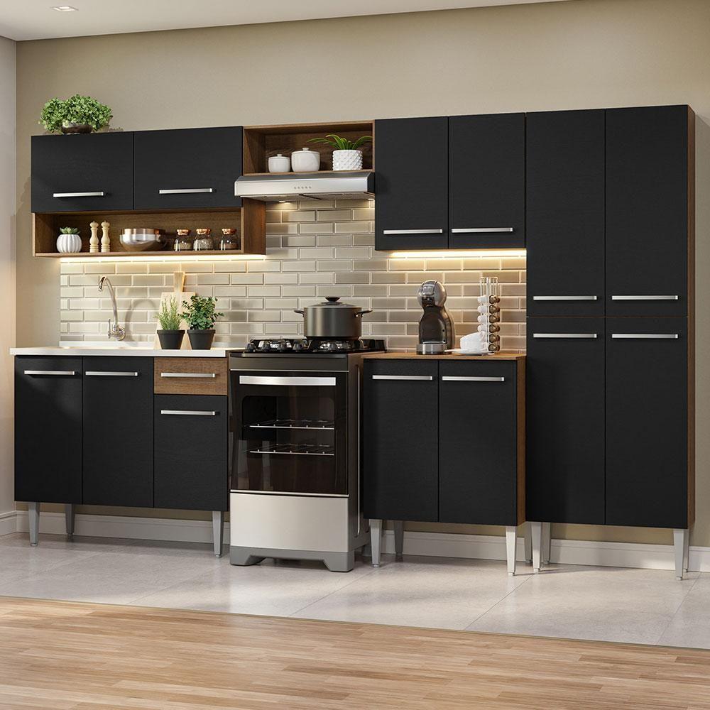 Armário De Cozinha Completa 293cm Com Pia Emilly Madesa 09 Rustic/preto