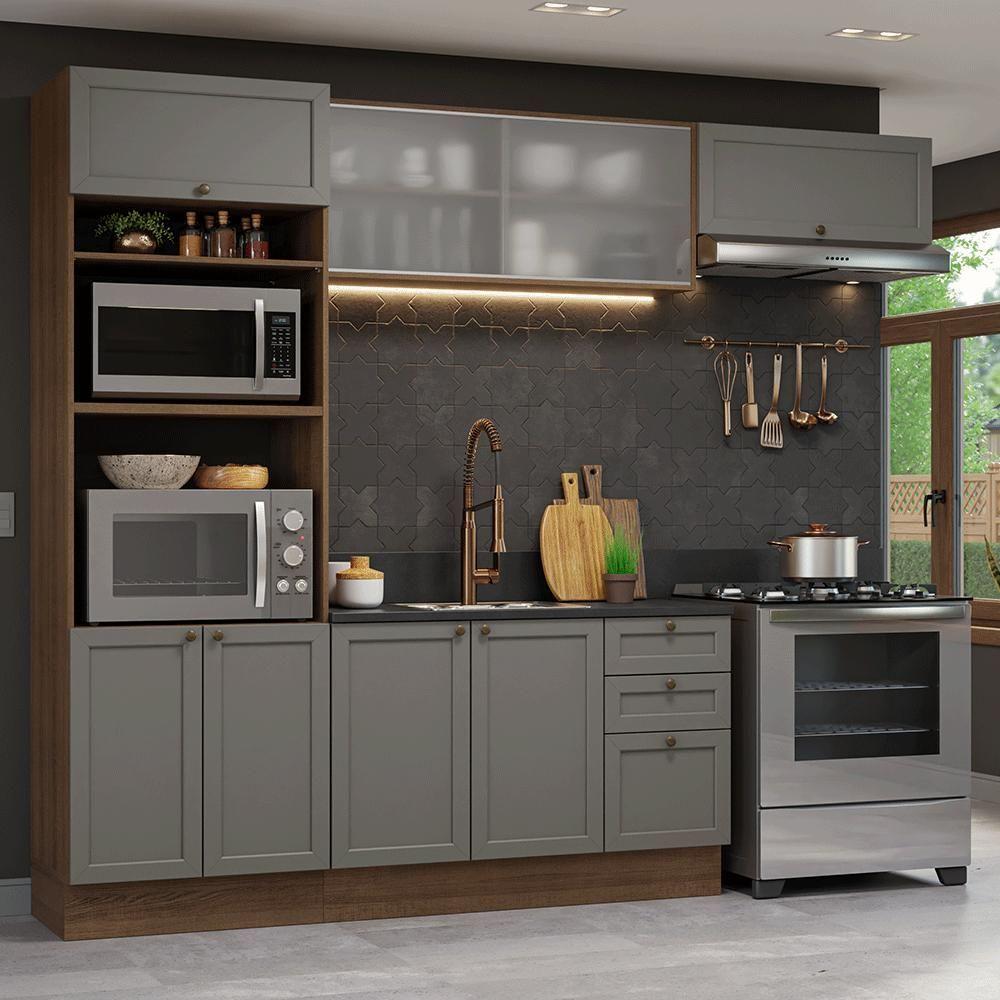 Armário De Cozinha Completa 270 Cm Rustic-cinza Vik Madesa 03 Rustic-cinza