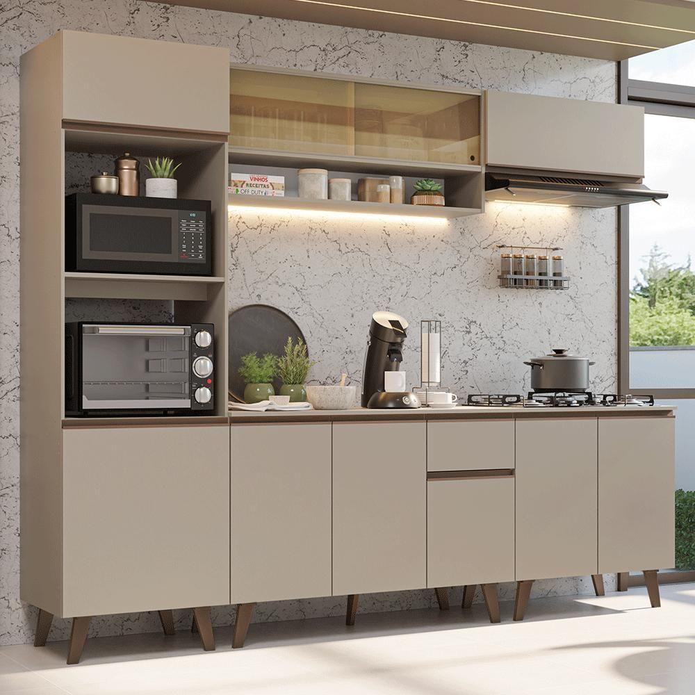 Armário De Cozinha Completa 260 Cm Nice Madesa 01 Crema