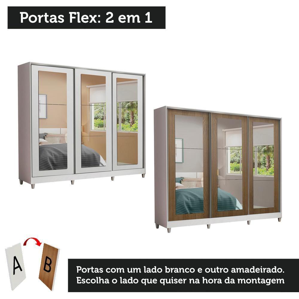 Guarda-roupa Casal Eros 3 Portas de Correr de Espelho com Pés Madesa