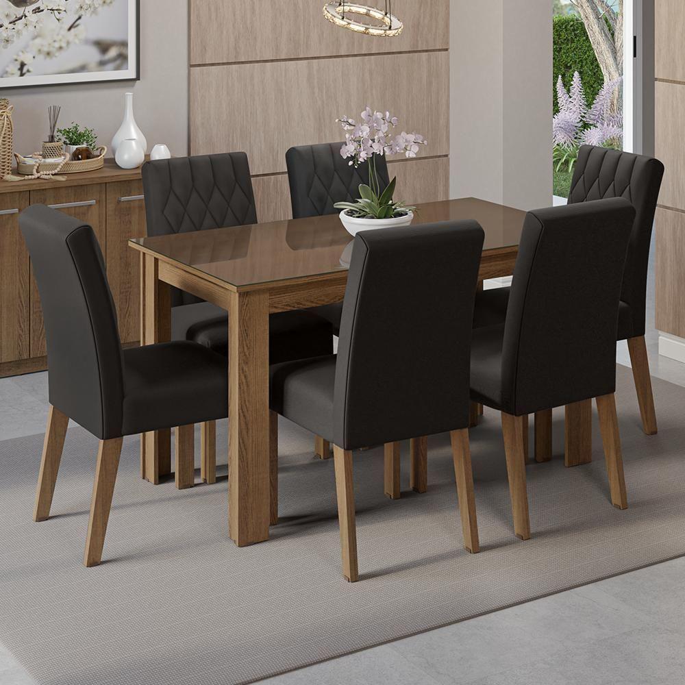 Conjunto Sala De Jantar Mesa Tampo De Vidro 6 Cadeiras Odara Madesa Rustic/oxford
