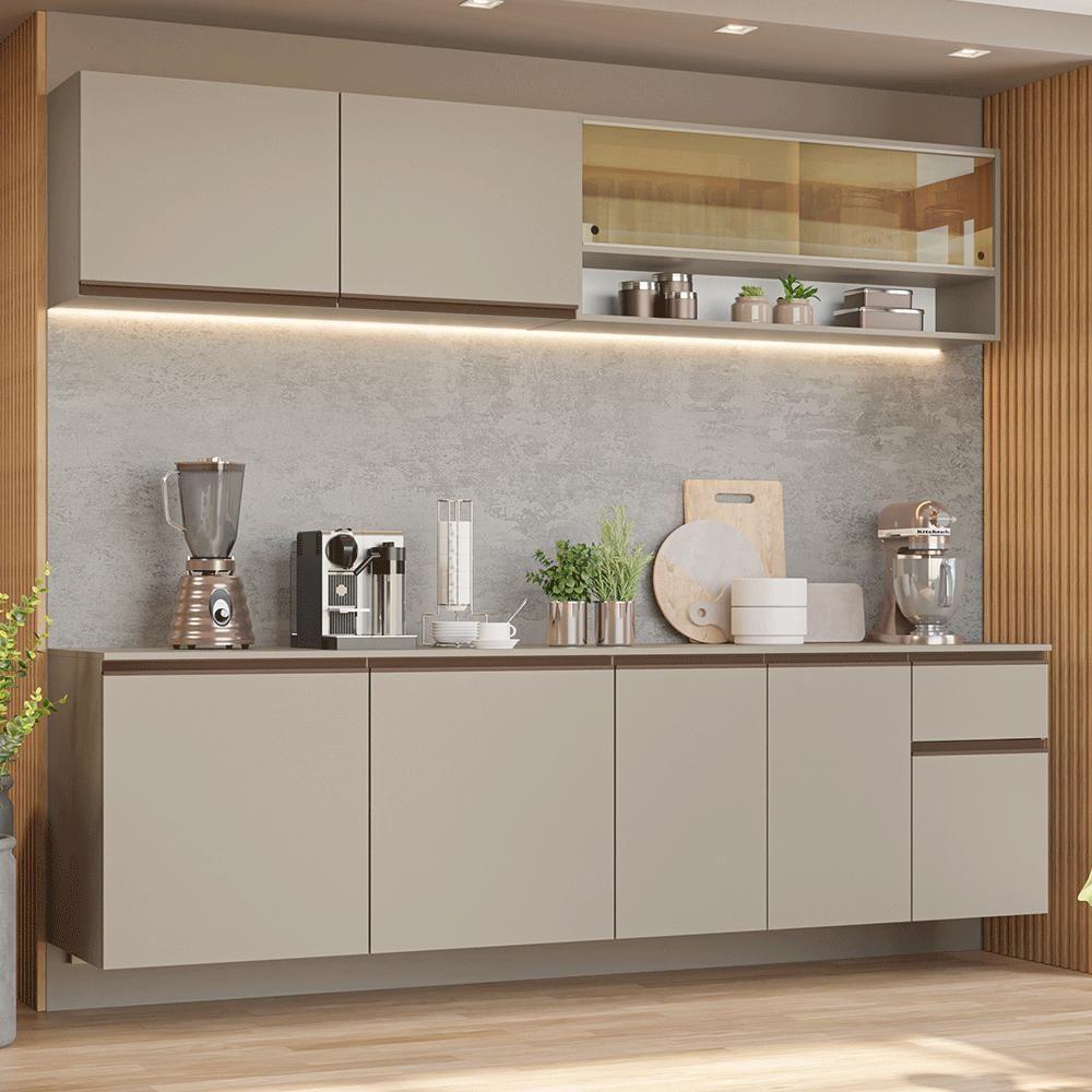 Armário De Cozinha Completa 240 Cm Suspenso Nice Madesa 05 Crema