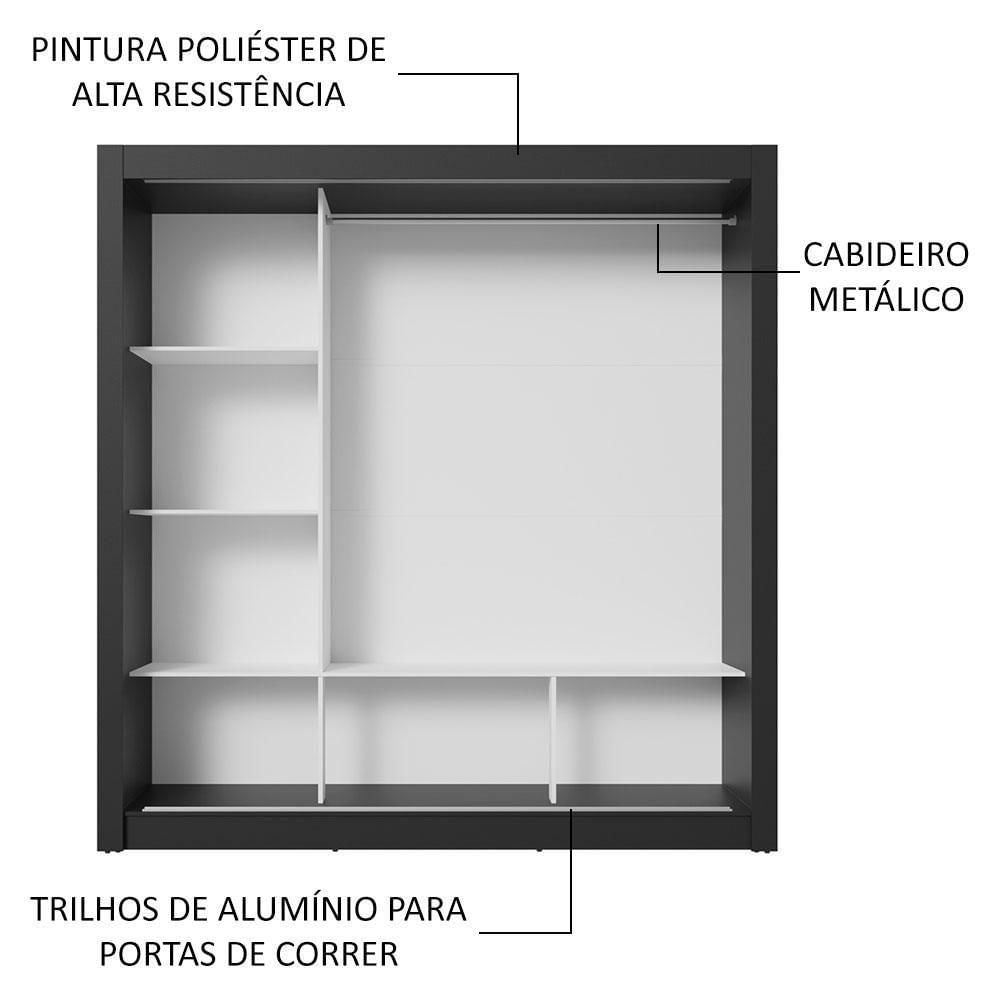 Guarda-roupa Casal 3 Portas Correr Espelho Preto/branco