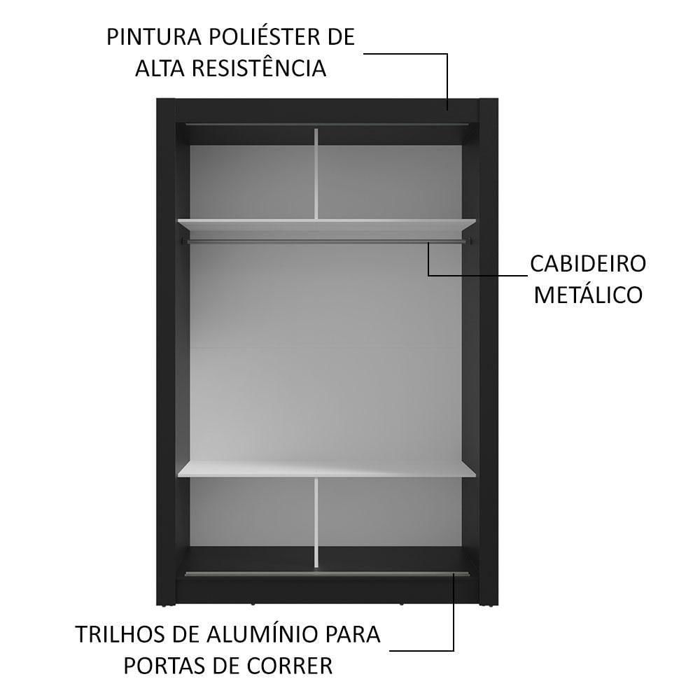 Guarda-Roupa Solteiro 2 Portas Correr Preto/Branco