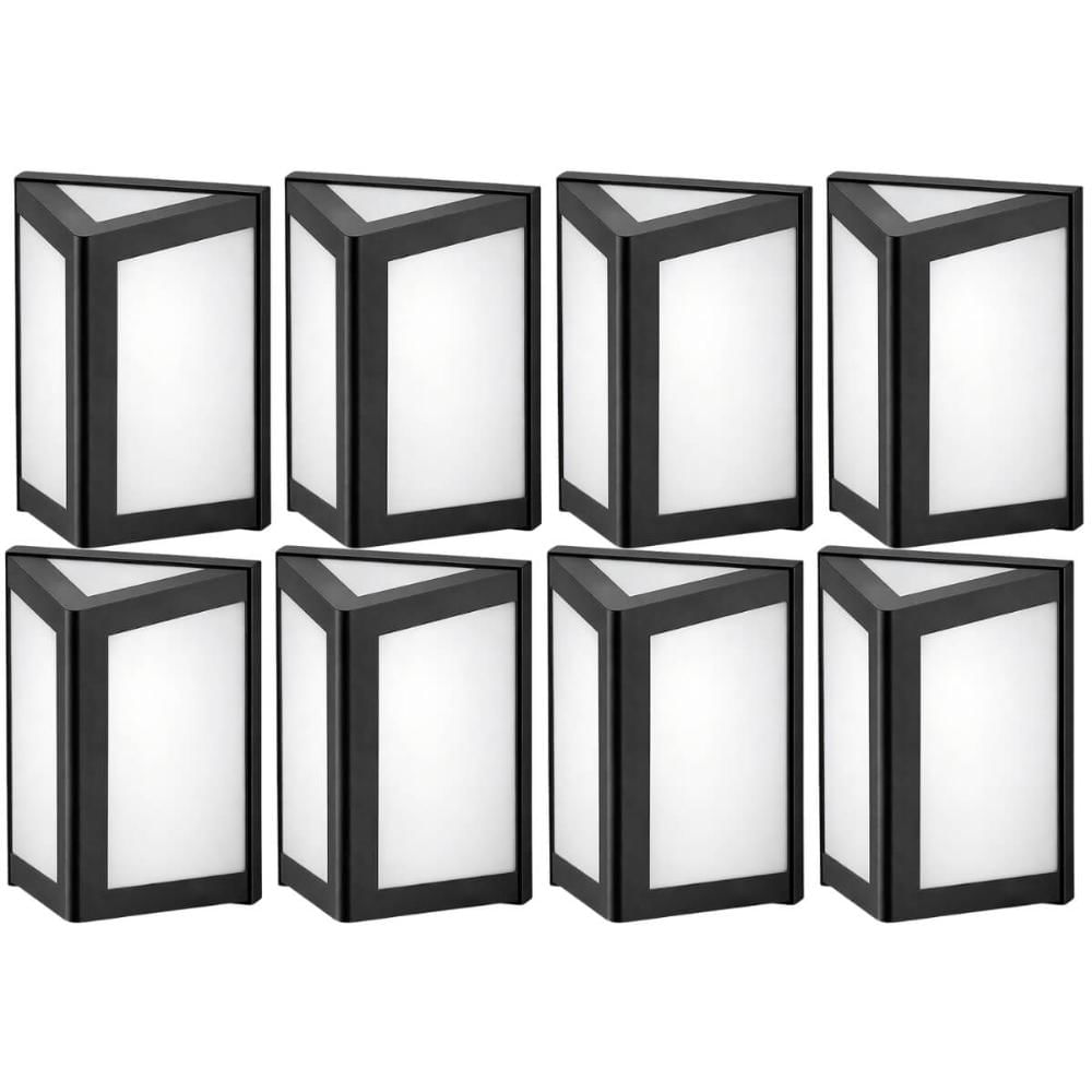 Jogo 8 Luminárias Parede Muro Triangulares Preto Internas Externas E27 Smart Dital