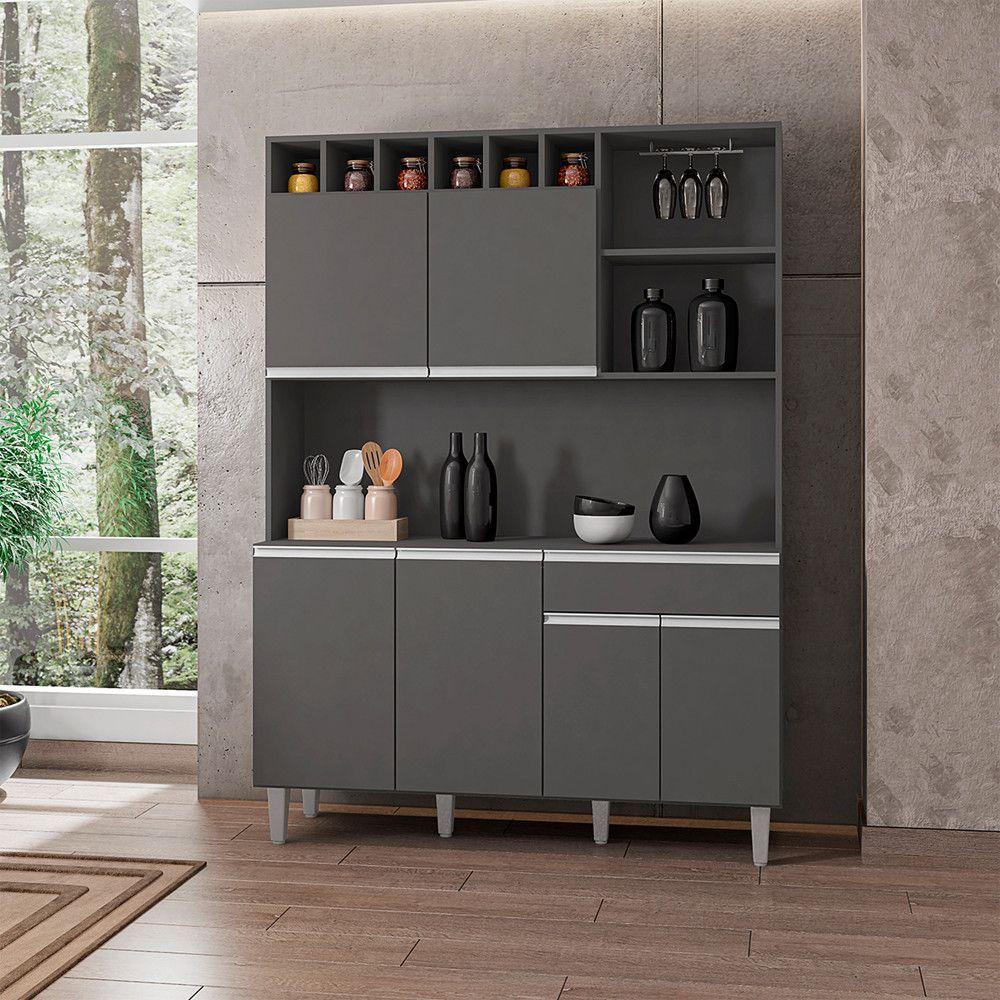 Kit Cozinha Alice sem Porta sem Gavetas 130CM Cinza AJL Móveis