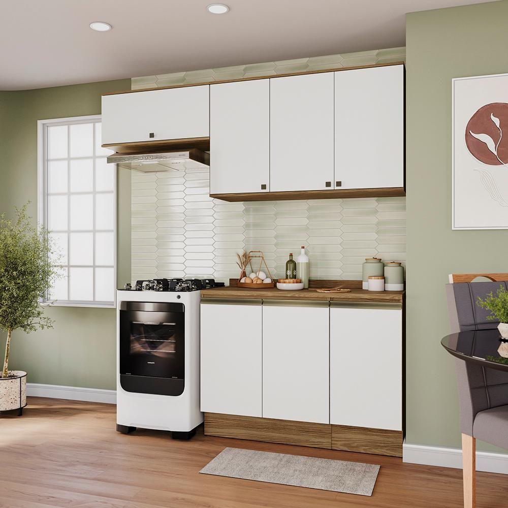 Armário De Cozinha Compacta 100% Mdf 200cm Nogueira/branco Celeste Kappesberg