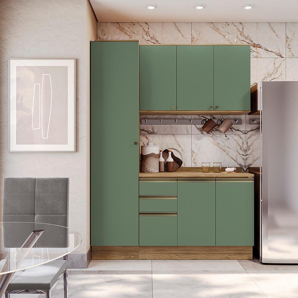 Armário De Cozinha Compacta 100% Mdf 170cm Nogueira/verde Celeste Kappesberg