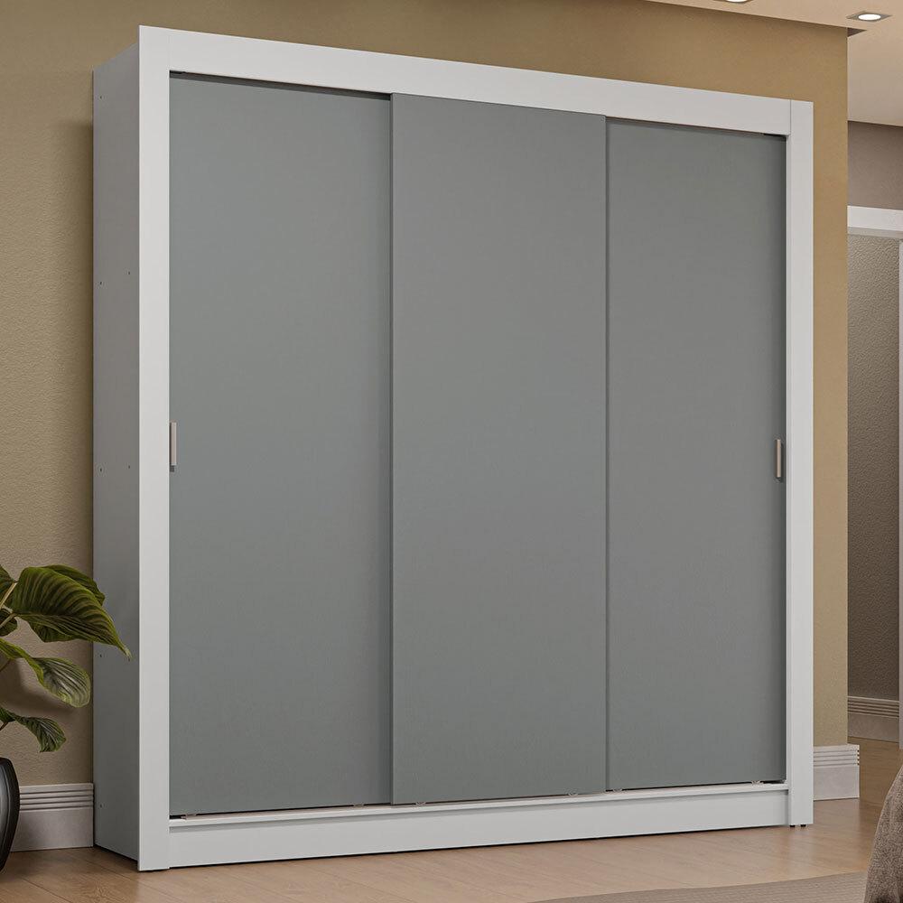 Guarda-Roupa Casal 3 Portas de Correr Branco/Cinza Sublime Plus Madesa