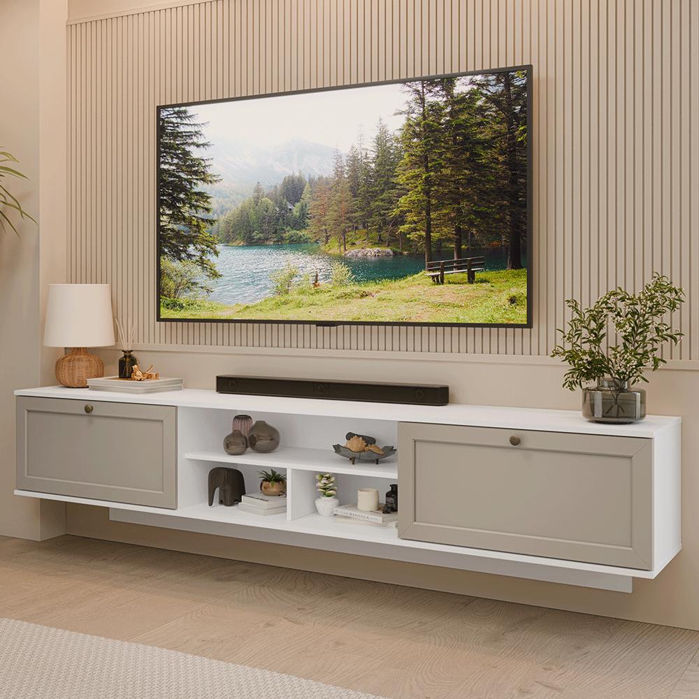Rack Suspenso para TV até 80 Polegadas 218 cm 2 Portas Branco/Crema Vik Madesa
