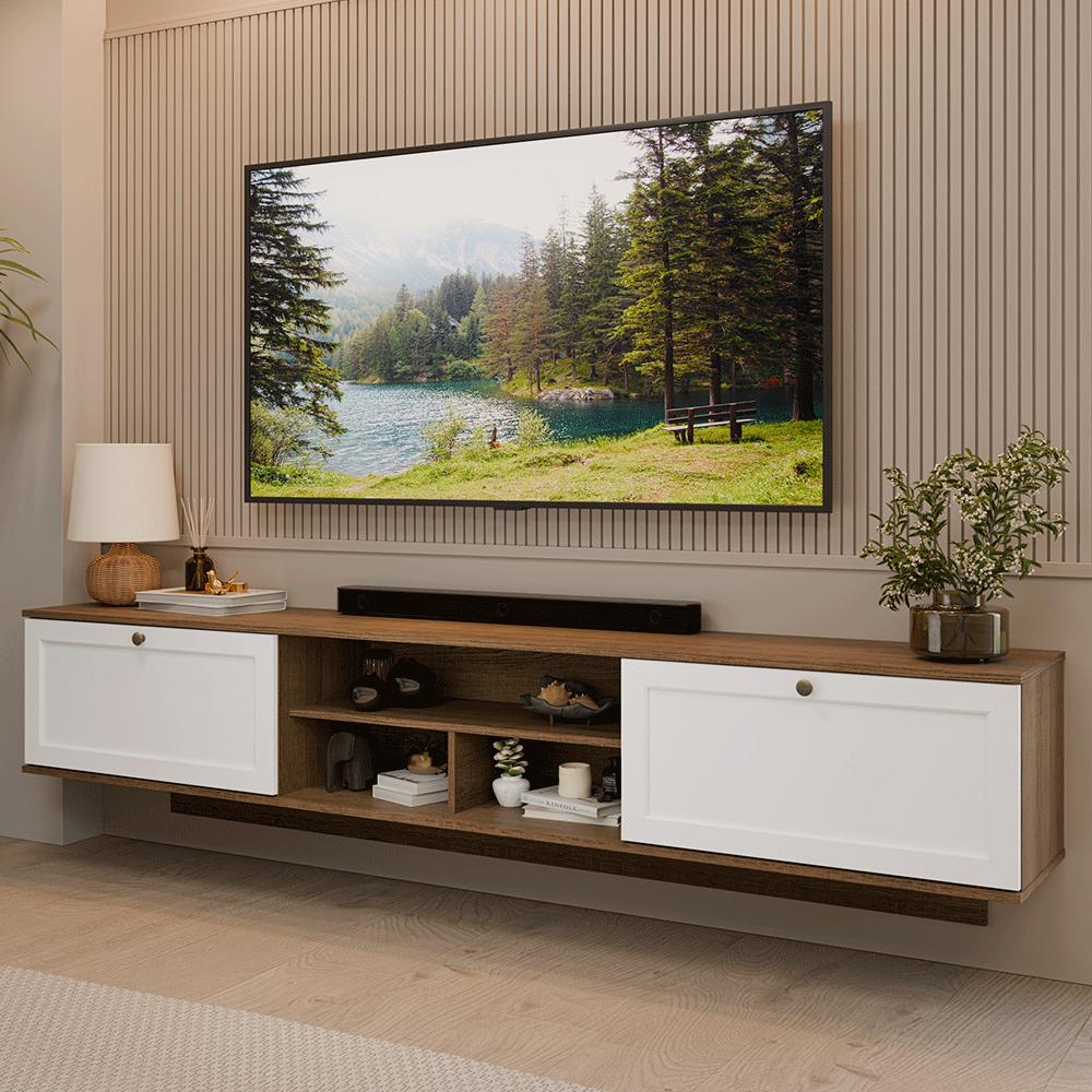 Rack Suspenso para TV até 80 Polegadas 218 cm 2 Portas Rustic/Branco Vik Madesa